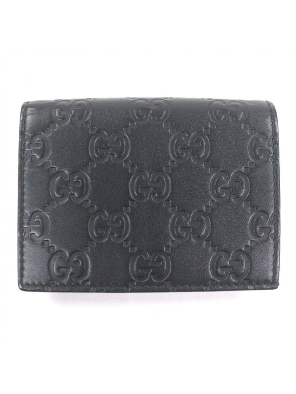 Gucci Guccissima Leather Bifold Wallet Compact Card Case Billfold Black